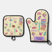 マカロンカップケーキ棒つきキャンデーとドーナツ 鍋つかみ&鍋敷きセット (正面)