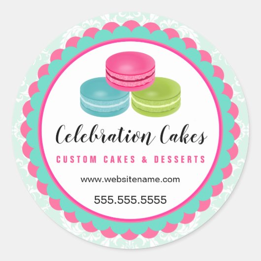 マカロンカラフルのスキャロップバナーベーカリー ラウンドシール (正面)