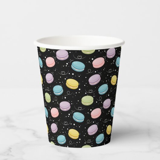 マカロンカラフルカップ用ブラックの紙パターン 紙コップ (正面)