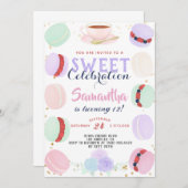 マカロンスイーツお祝い誕生日 招待状 (正面/裏面)