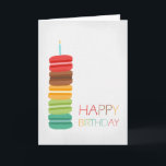 マカロンスタックケーキ – 誕生日カード カード<br><div class="desc">カラフルのマカロンを積み重ねたお誕生日ケーキよくはしゃぐと、その横に「ハッピーバースデー」というメッセージを書いた可愛らしいバースデーカードが、白いカリカリの背景に置かれている。誕生日に誰でも与え楽しめる素敵な誕生日カード!</div>