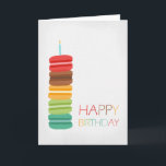 マカロンスタックケーキ – 誕生日カード カード<br><div class="desc">カラフルのマカロンを積み重ねたお誕生日ケーキよくはしゃぐと、その横に「ハッピーバースデー」というメッセージを書いた可愛らしいバースデーカードが、白いカリカリの背景に置かれている。誕生日に誰でも与え楽しめる素敵な誕生日カード！</div>