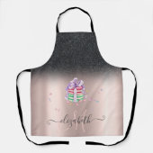 マカロンズブラックグリッターグラデーションバラ金ゴールド エプロン (正面)