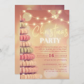 マカロンツリーネオンライトピンククリスマスパーティー 招待状 (正面/裏面)