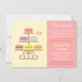 マカロンティーパーティーベビーシャワー、スイートピンク 招待状 (正面)