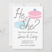 マカロンピンクブルージェンダーが彼または彼女を明らかにする 招待状 (正面)