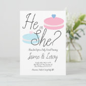 マカロンピンクブルージェンダーが彼または彼女を明らかにする 招待状 (スタンド正面)