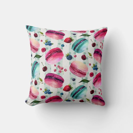 マカロンフランスのと果実と水玉模様 クッション (正面)