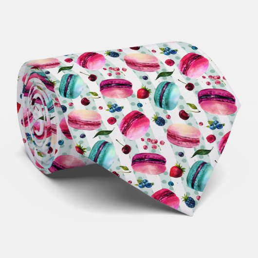 マカロンフランスのと果実と水玉模様 ネクタイ (ロール)