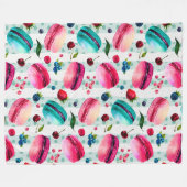 マカロンフランスのと果実と水玉模様 フリースブランケット (正面(横))