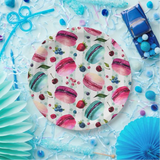 マカロンフランスのと果実と水玉模様 ペーパープレート (パーティー)