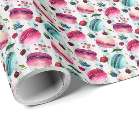 マカロンフランスのと果実と水玉模様 ラッピングペーパー (ロールコーナー)