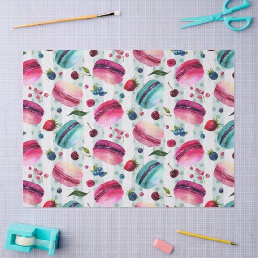 マカロンフランスのと果実と水玉模様 薄葉紙 (クラフト)