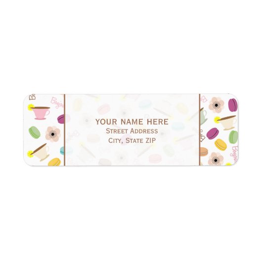 マカロンフランスのアネモネス&ティーカップ住所 シール (正面)