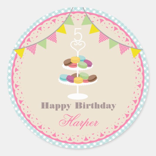 マカロンフランスのバースデーパーティーブルーギンガム ラウンドシール (正面)