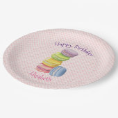 マカロンフランスのペストリー水玉模様ハッピーバースデー ペーパープレート (アングル)