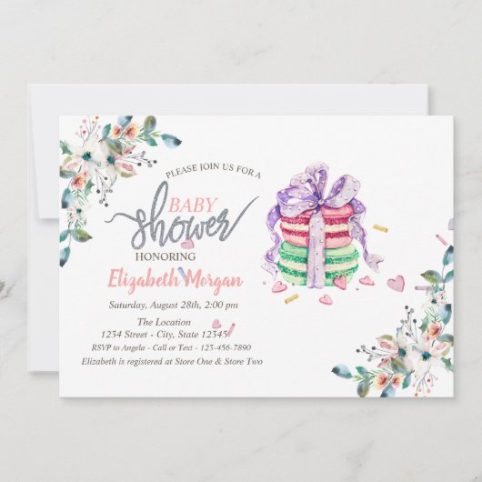 マカロンフランスの花赤ちゃんシャワー招待状 招待状 (正面)