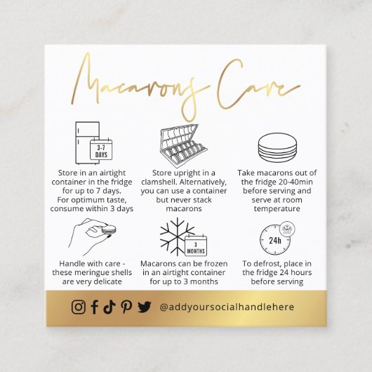 マカロンホワイトおよび金ゴールドモダンデザートガ気にイド スクエア名刺 (正面)