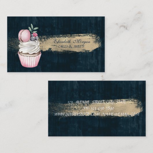 マカロンモダンキュートカップケーキベーカリーブラシストローク 名刺 (正面/裏面)