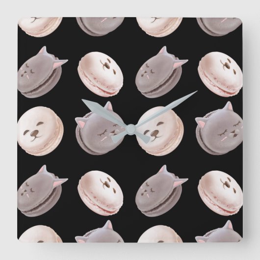 マカロン模様 スクエア壁時計 (正面)