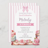 マカロン誕生日招待状ストライプお祝い 招待状 (正面/裏面)