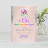 マカロン シルバー グリッター ボケ Sweet 16 パーティー 招待状 (スタンド正面)