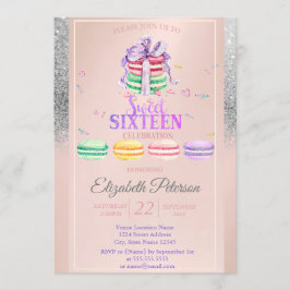 マカロン シルバー グリッター ボケ Sweet 16 パーティー 招待状