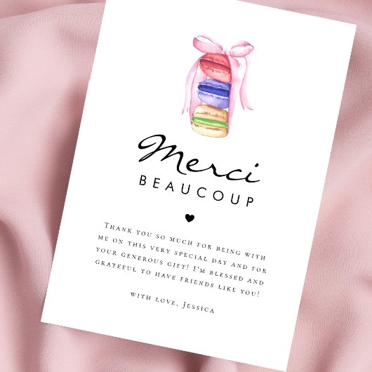 マカロン メルシー ベクープ フランスのウェディングシャワー サンキューカード