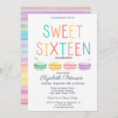 マカロン 水彩 ストライプ カラフル スイート16 招待状 (正面/裏面)