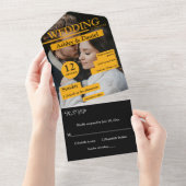 マガエレガントジンカバーモダンイエロ結婚写真 オールインワン招待状 (貼ってはがせる)