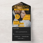 マガエレガントジンカバーモダンイエロ結婚写真 オールインワン招待状 (内側)