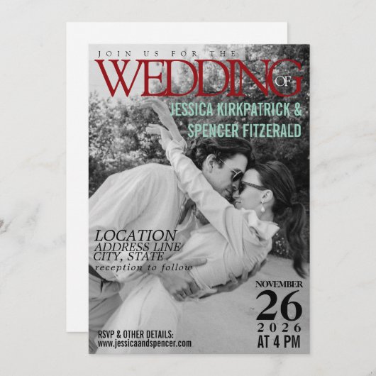 マガジンカバーカスタムフォト結婚式招待状 セーブザデート (正面/裏面)