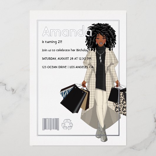 マガジンカバーショッピングガールバースデーパーティー 箔招待状 (正面)