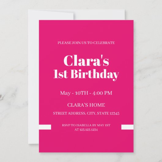 マガジンカバースタイルピンクフォトガール1st誕生日 招待状 (裏面)
