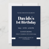 マガジンカバースタイルブルーフォトボーイ1歳の誕生日 招待状 (裏面)