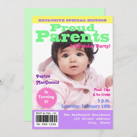 マガジンカバースタイル2nd誕生日パーティの招待状 招待状 (正面/裏面)