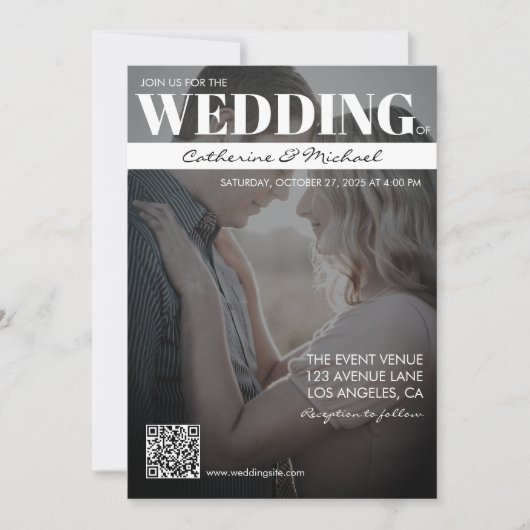 マガジンカバートレンディーダークフォトQRコード結婚ズ 招待状 (正面)