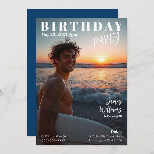 マガジンカバービーチ誕生日 招待状 (正面/裏面)