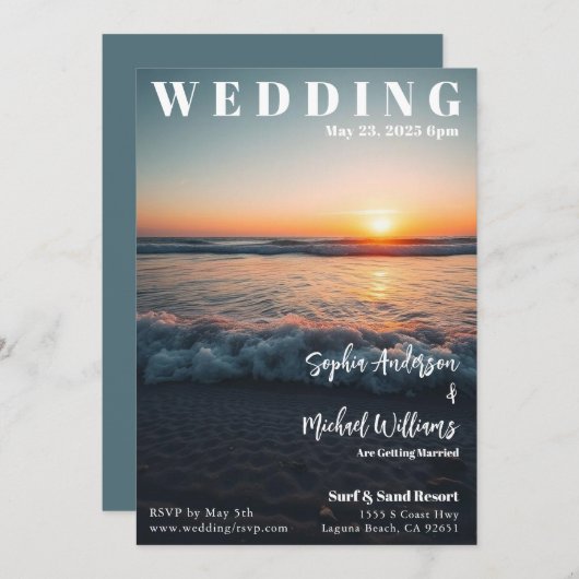 マガジンカバービーチ誕生日 招待状 (正面/裏面)