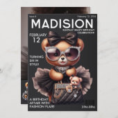 マガジンカバーファッションテディベア誕生日 招待状 (正面/裏面)