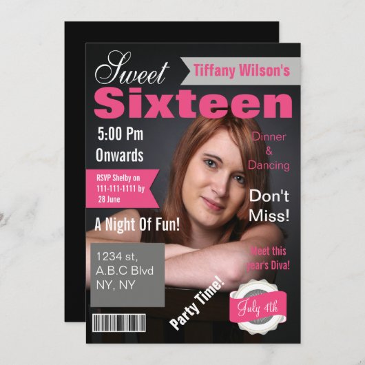 マガジンカバー写真Sweet sixteen招待状 招待状 (正面/裏面)