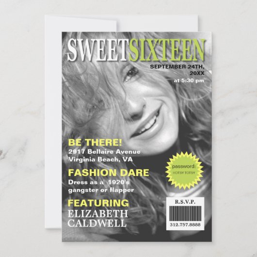 マガジンカバー写真Sweet sixteen誕生日招待状 招待状 (正面)