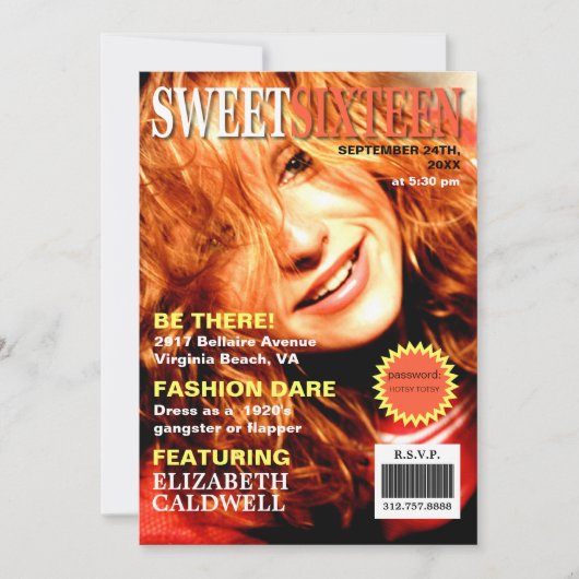 マガジンカバー写真Sweet sixteen誕生日招待状 招待状 (正面)