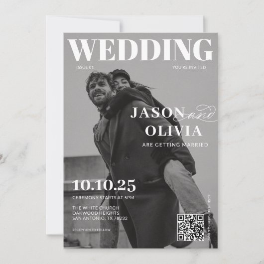 マガジンカバー白黒ユニーク写真結婚ズ 招待状 (正面)