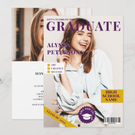 マガジンカバー2枚の写真パープルトレンディー卒業 案内状