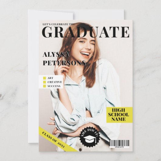 マガジンカバー2枚の写真ブラックトレンディー卒業 案内状 (正面)