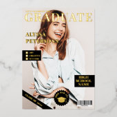 マガジンカバー2枚の写真黒の卒業金ゴールド 箔招待状 (正面)