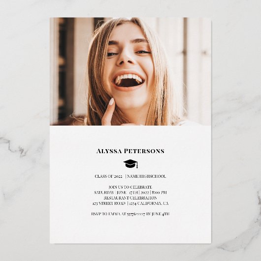 マガジンカバー2枚の写真黒の卒業金ゴールド 箔招待状 (裏面)