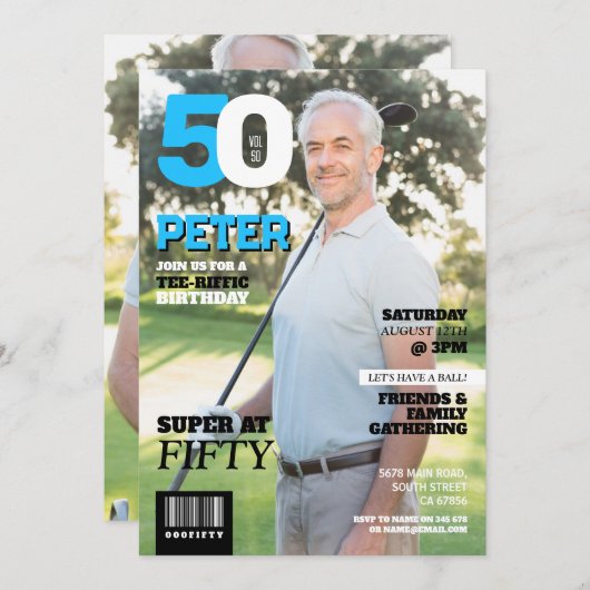 マガジン50メンズゴルフ50ゴルファー誕生日 招待状 (正面/裏面)