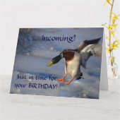 マガモのアヒルの誕生日の挨拶状 カード (黄色い花)